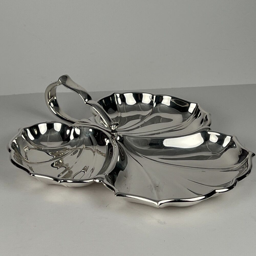 Vintage Crescent 11.5" Silver Plate 3 Section Leaf Serving Dish Tray Mid Century